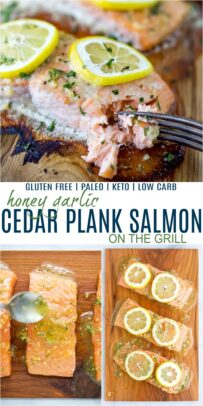 pintereste collage for honey garlic cedar plank salmon