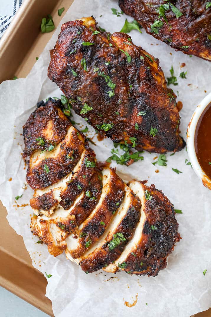 sliced pieces of the best ever bbq chicken