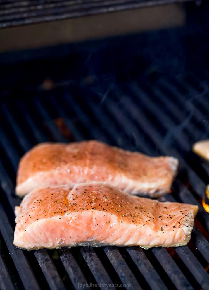 fresh salmon fillets on the grill