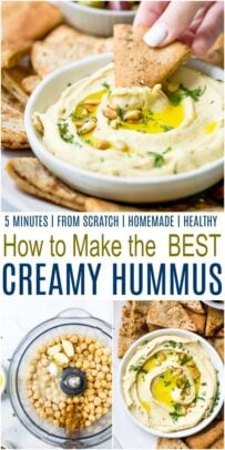 pinterest collage for how to make the best homemade hummus recipe
