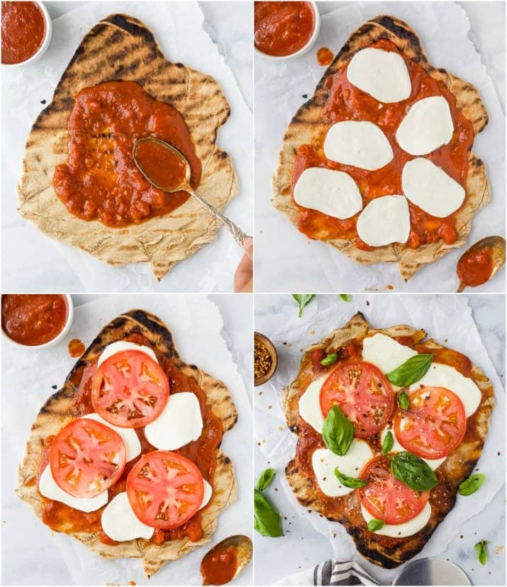 process photos of how to make grilled pizza