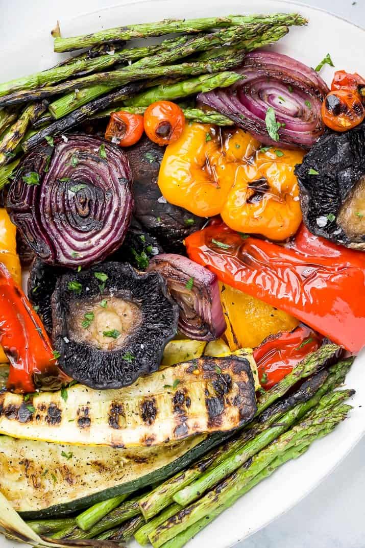 close up of best grilled vegetables on a platter