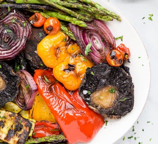 closeup of best grilled vegetables with balsamic dressing
