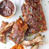 overhead view of easy instant pot baby back ribs