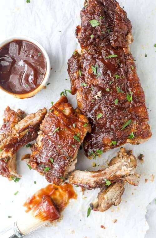 overhead view of easy instant pot baby back ribs