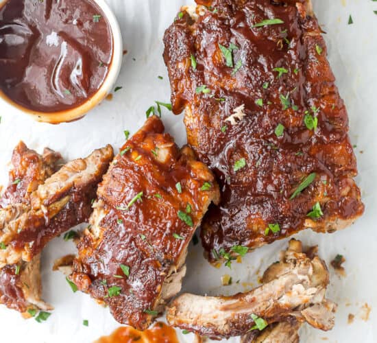 overhead view of easy instant pot baby back ribs