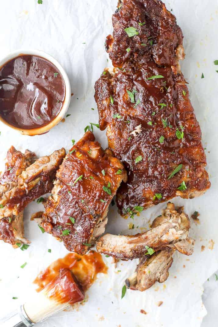 overhead view of easy instant pot baby back ribs