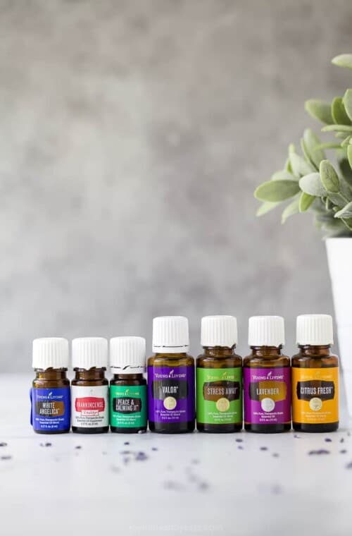 essential oils for anxiety lined up next to each other