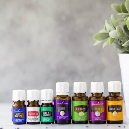 essential oils for anxiety lined up next to each other