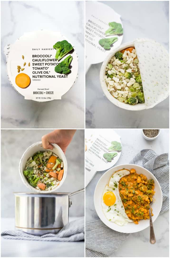 collage of how to make daily harvest bowls