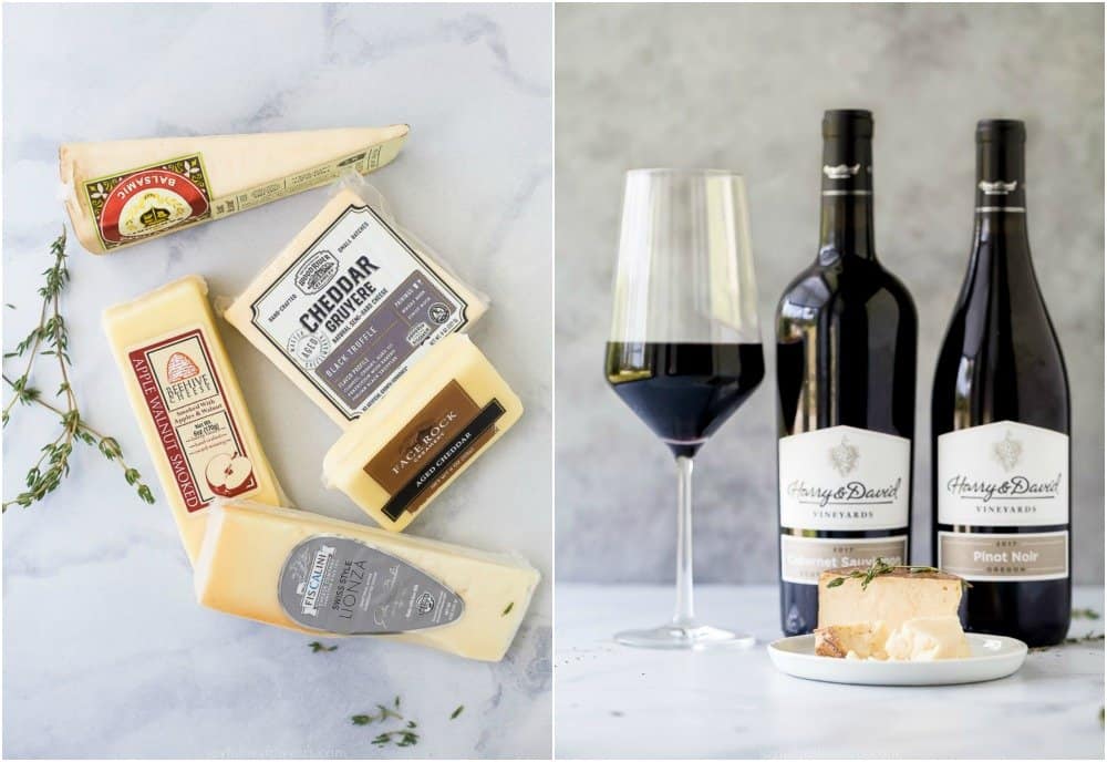 cheese and wine for a steak charcuterie board