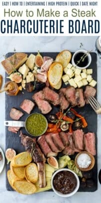 pinterest view for how to make a steak charcuterie board