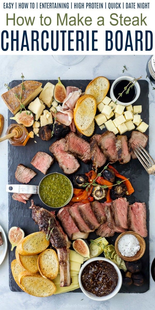 pinterest collage for how to make a steak charcuterie board