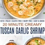 pinterest image for creamy tuscan garlic shrimp