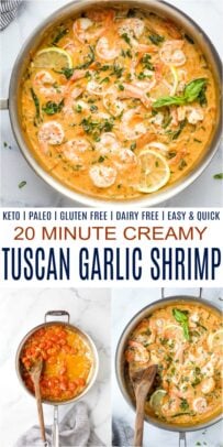 pinterest collage for creamy tuscan garlic shrimp