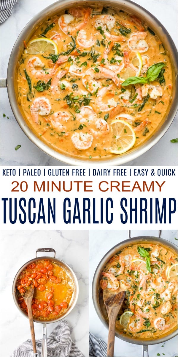 pinterest image for creamy tuscan garlic shrimp