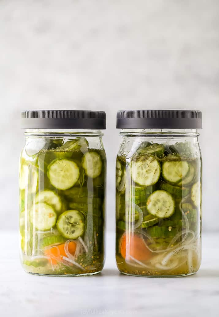 two jars with refrigerator dill pickles