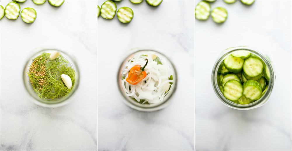 steps of how to make dill pickles in a mason jar