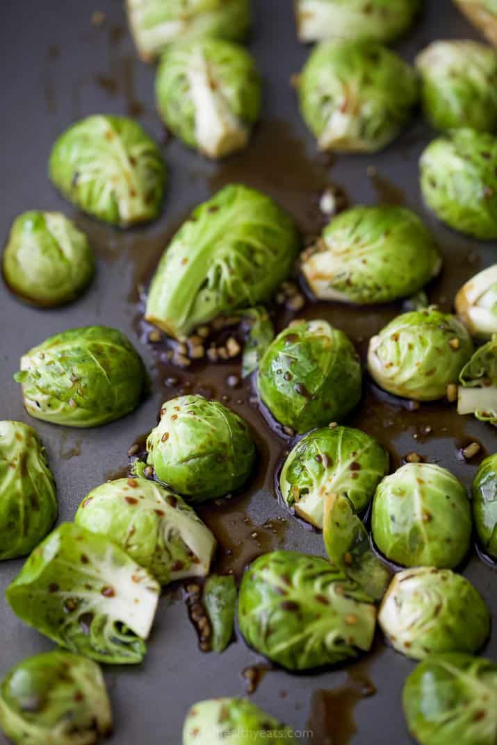 seasoned brussel sprouts on a pan