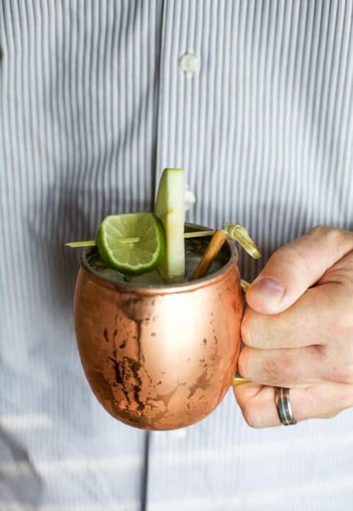 apple cider moscow mule in copper cup