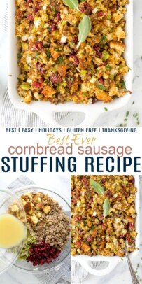Pinterest collage for Cornbread Sausage Stuffing