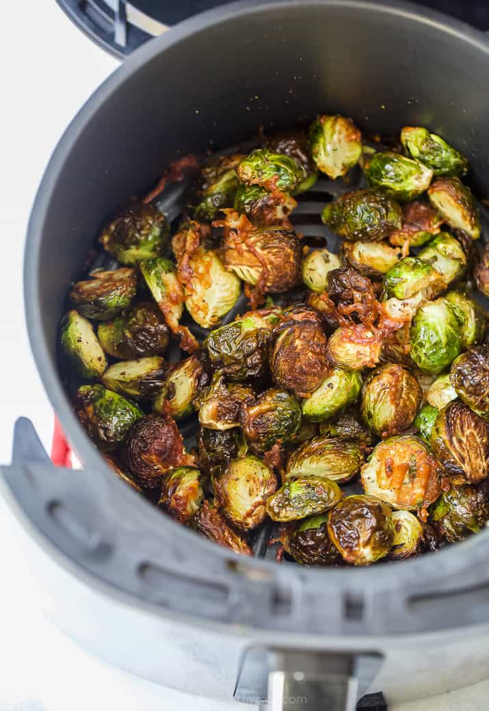 an air fryer with brussel sprouts