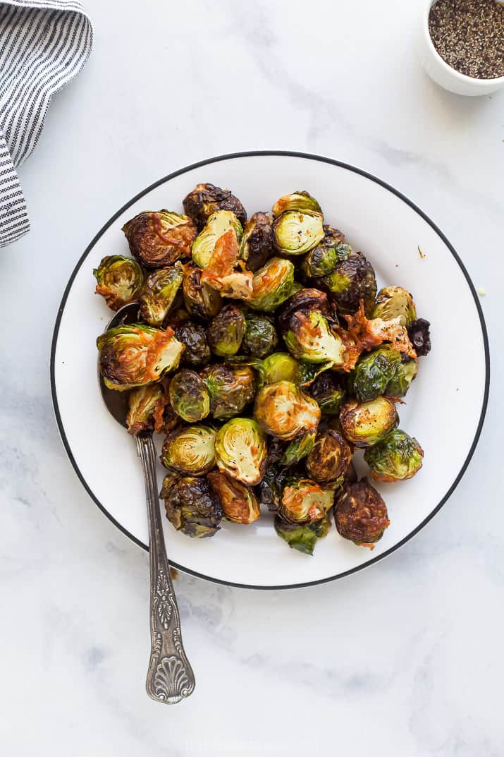 a plate with air fryer brussel sprouts