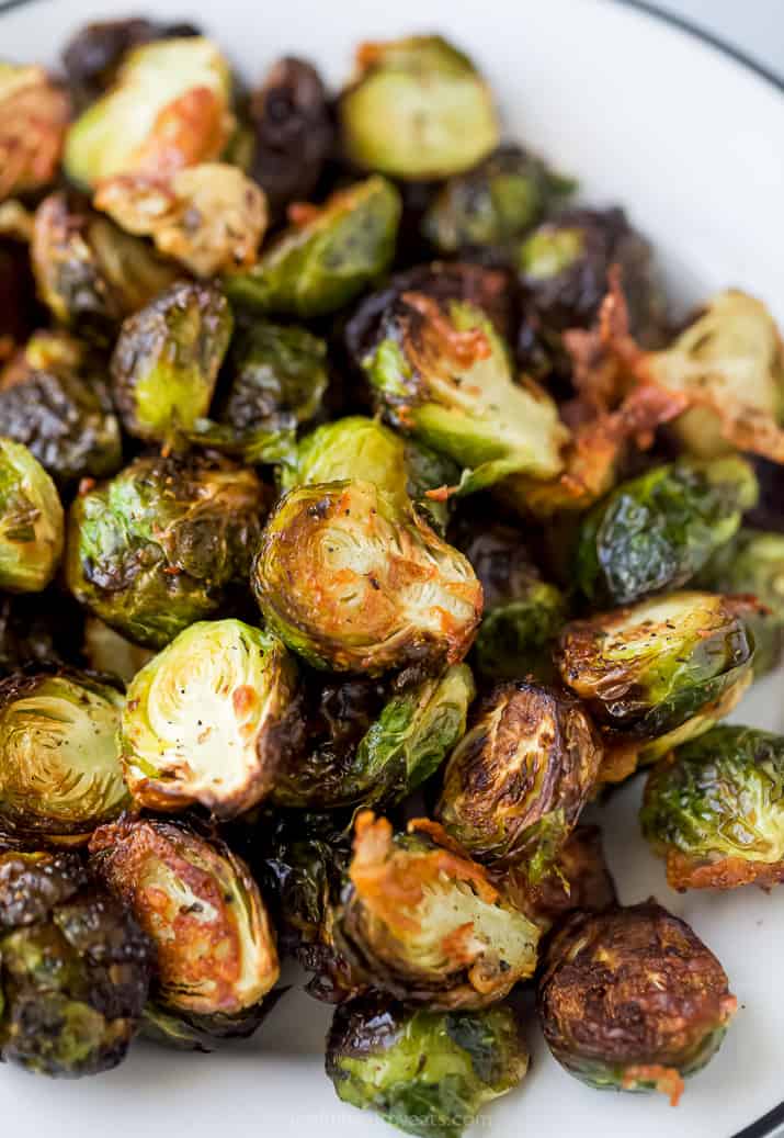 close up of air fryer brussel sprouts