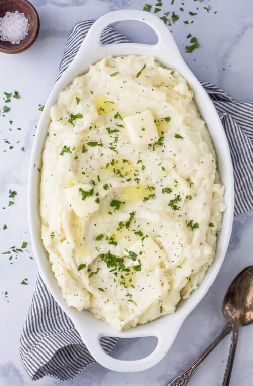 mashed potatoes in a baking dish