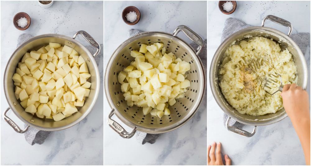 process photos of how to make mashed potatoes