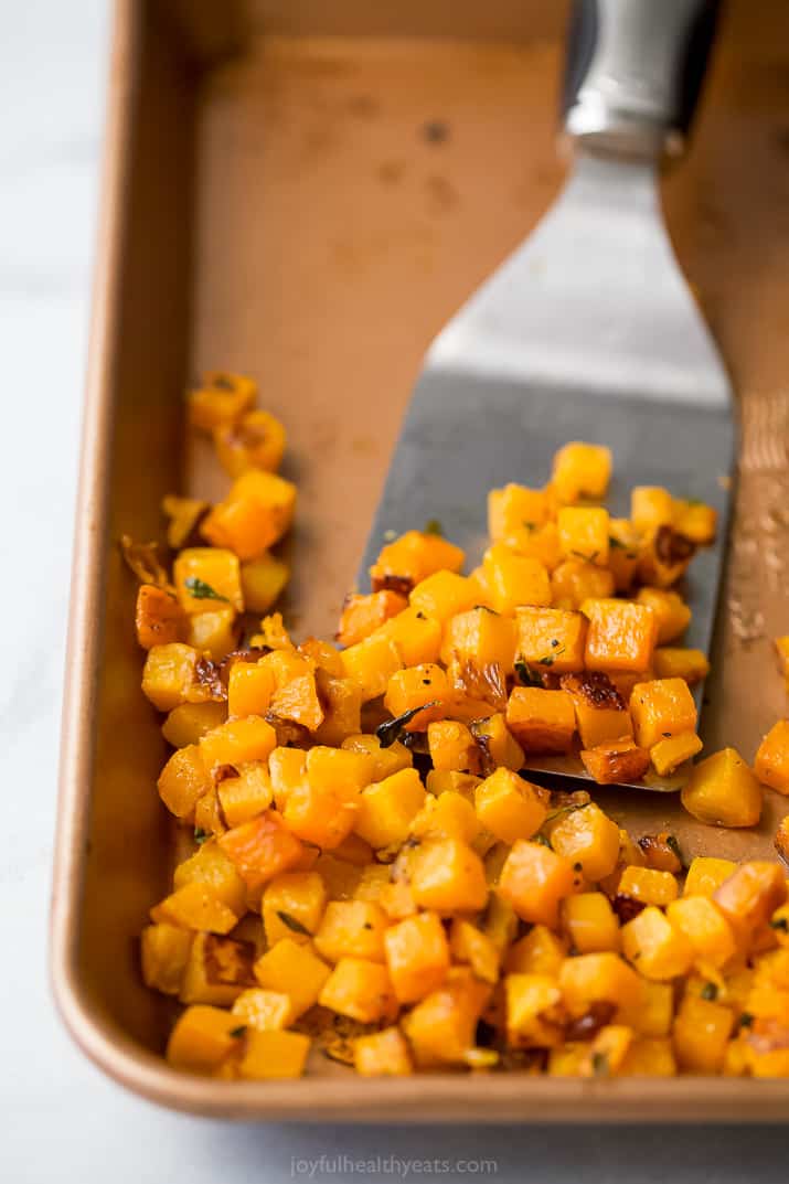 roasted butternut squash on a pan