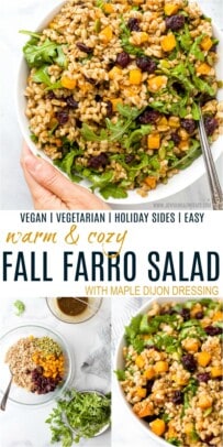 pinterest image for fall farro salad with dressing