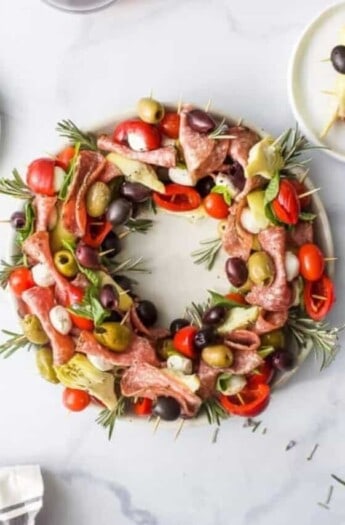antipasto skewers in a wreath shape