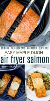 A Collage of Salmon Filets in the Air Fryer and On a Plate