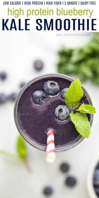 A Blueberry Kale Smoothie in a Glass, Shot From Above