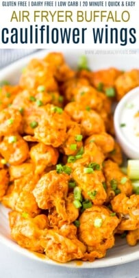 A Plate of Buffalo Cauliflower Wings Garnished with Chopped Green Onions