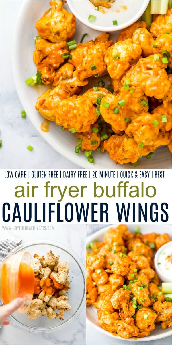 A Collage of Three Images of Air Fryer Cauliflower Wings