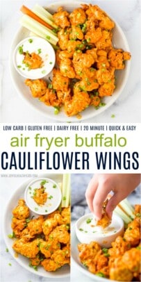 A Bowl of Cauliflower Wings Above More Wings and Ranch Dressing