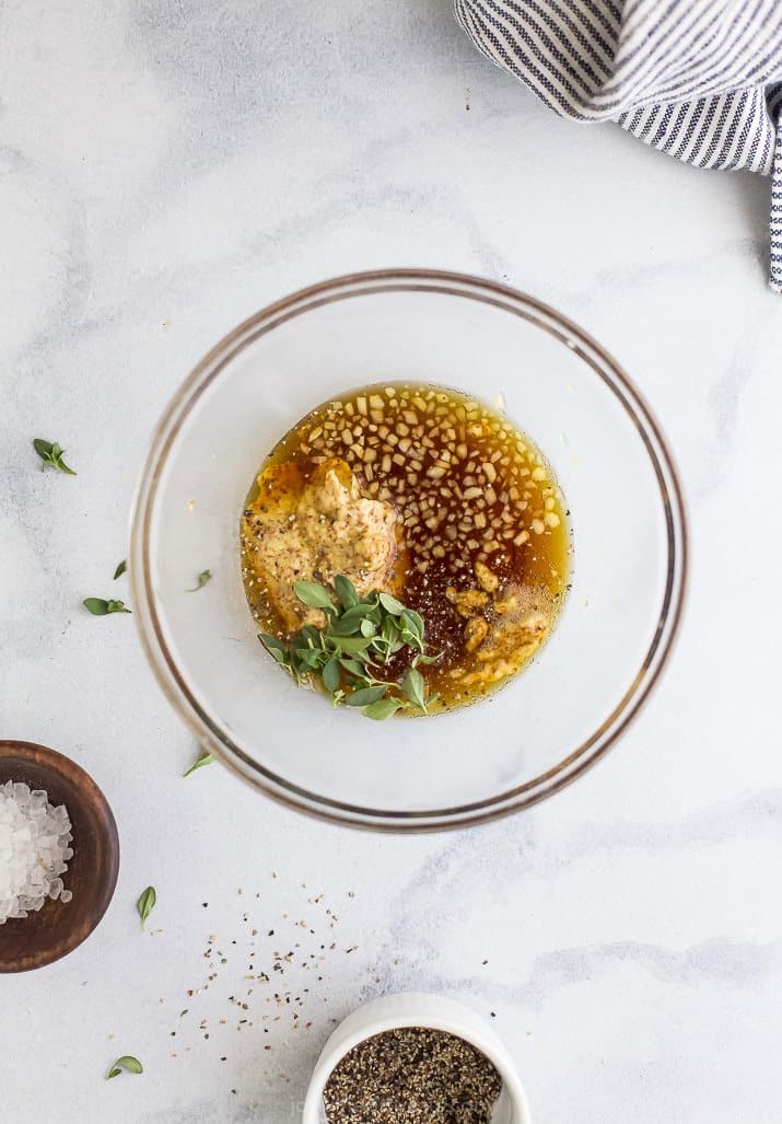 A Bowl Filled with the Maple Dijon Sauce Ingredients