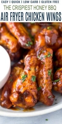 Pinterest title image for Honey Barbecue Air Fryer Chicken Wings.