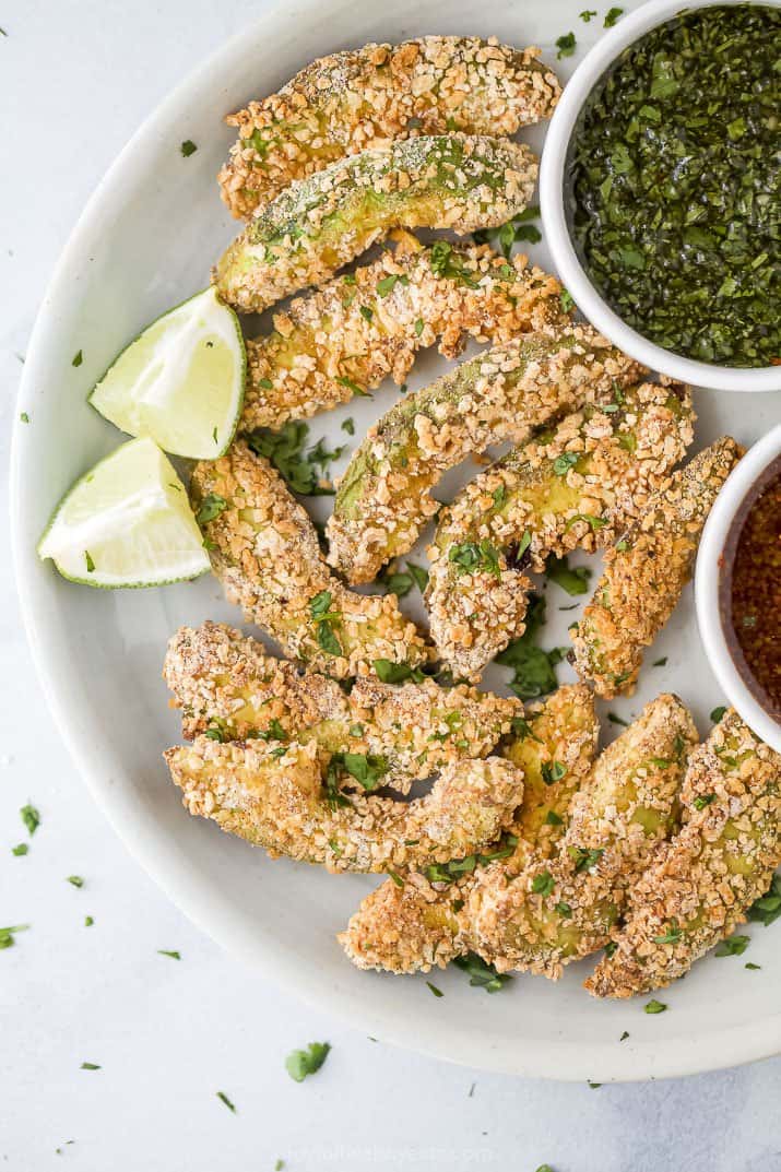 fried avocado slices on a plate