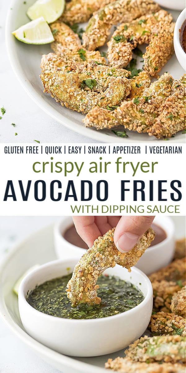 pinterest image for crispy air fryer avocado fries