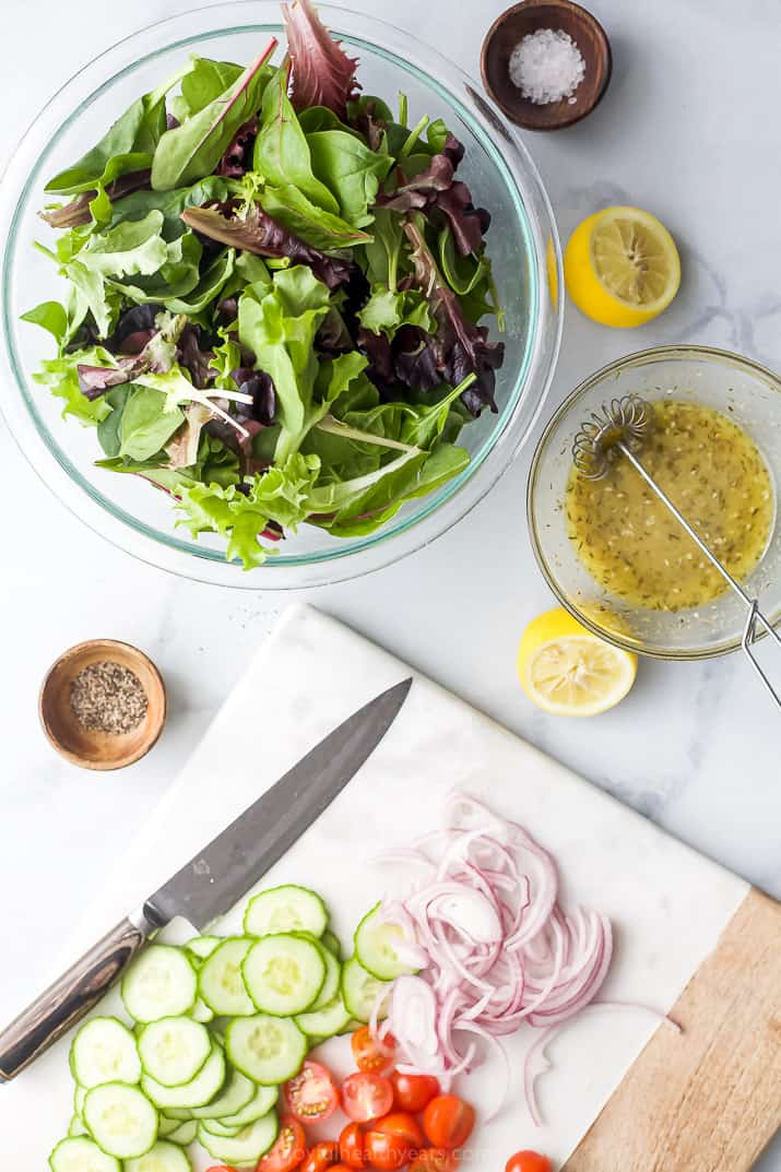 ingredients for a salad spread out