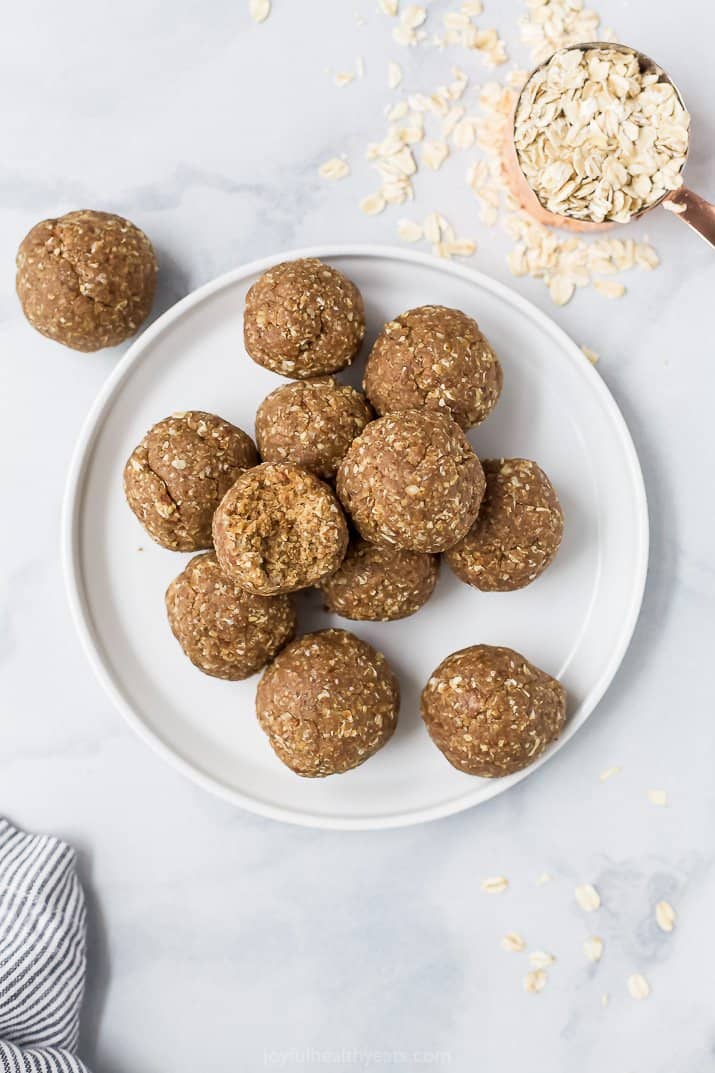 banana bread energy balls on a plate