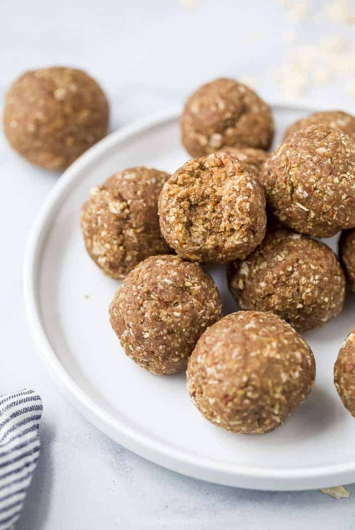 a plate of banana bread oatmeal energy balls 