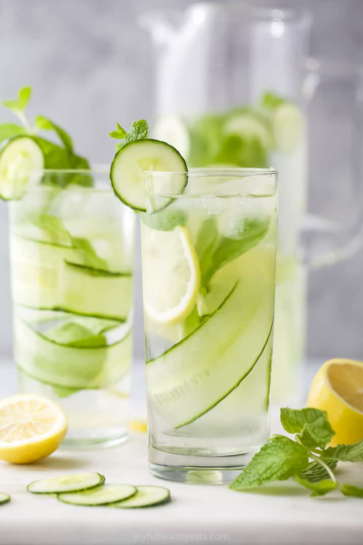 glass filled with cucumber water