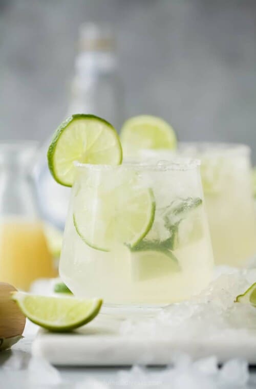 A Skinny Margarita in a Glass Garnished with a Slice of Lime