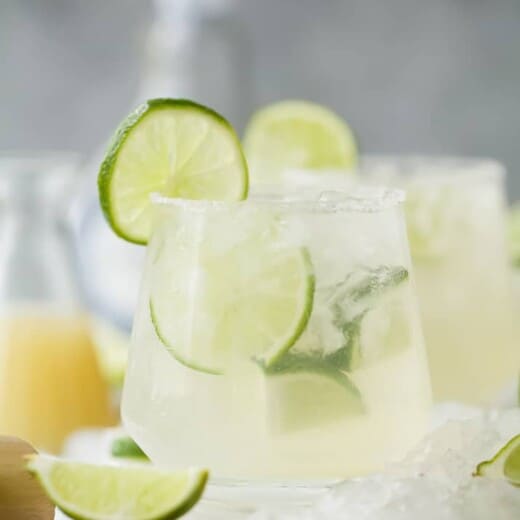 A Skinny Margarita in a Glass Garnished with a Slice of Lime