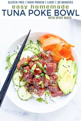 pinterest image for tuna poke bowl