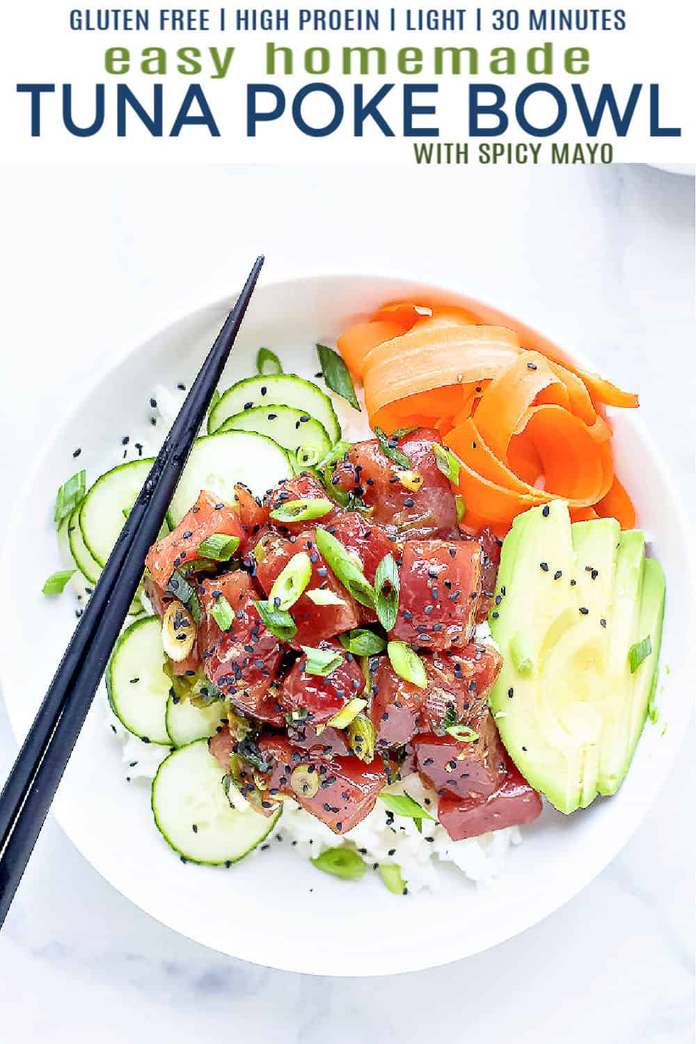 pinterest image for tuna poke bowl